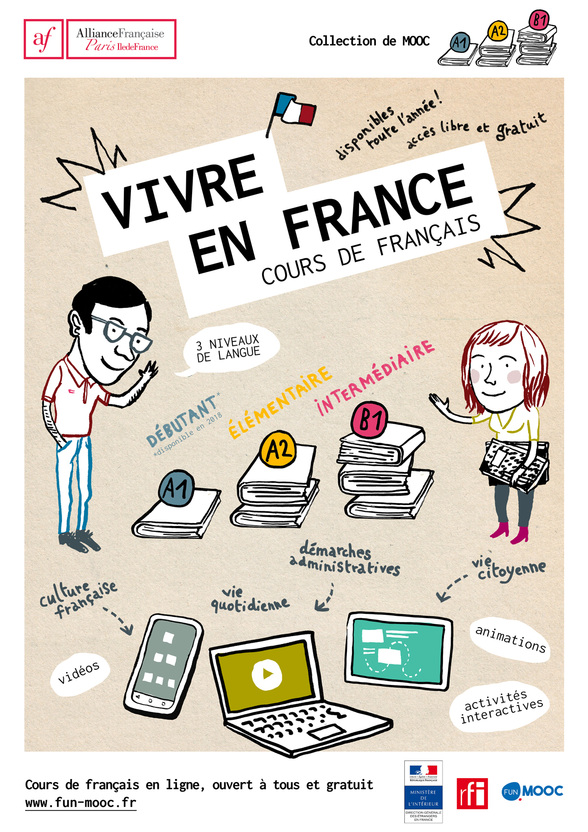 Affiche Vivre En France - Cours De Français / Files / Immigration ...